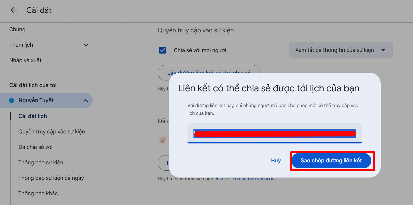 hướng dẫn cách chia sẻ lịch google calendar với người khác 8