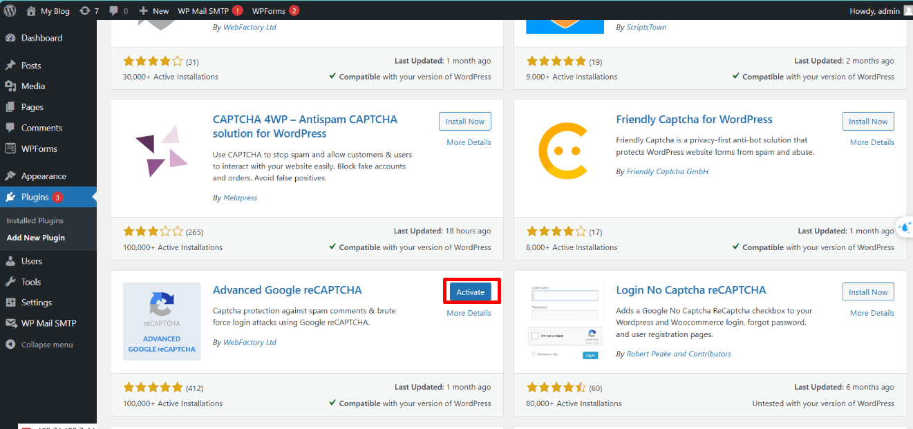 hướng dẫn cài đặt captcha cho website wordpress 7