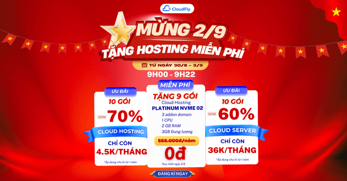 CLOUDFLY TẶNG HOSTING 0 ĐỒNG  DEAL CLOUD 70 MỪNG QUỐC KHÁNH