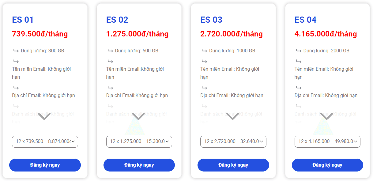 bảng giá email doanh nghiệp bkns