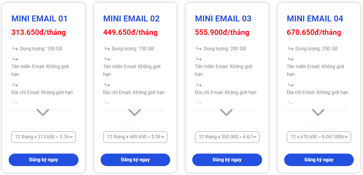 bảng giá email doanh nghiệp bkns