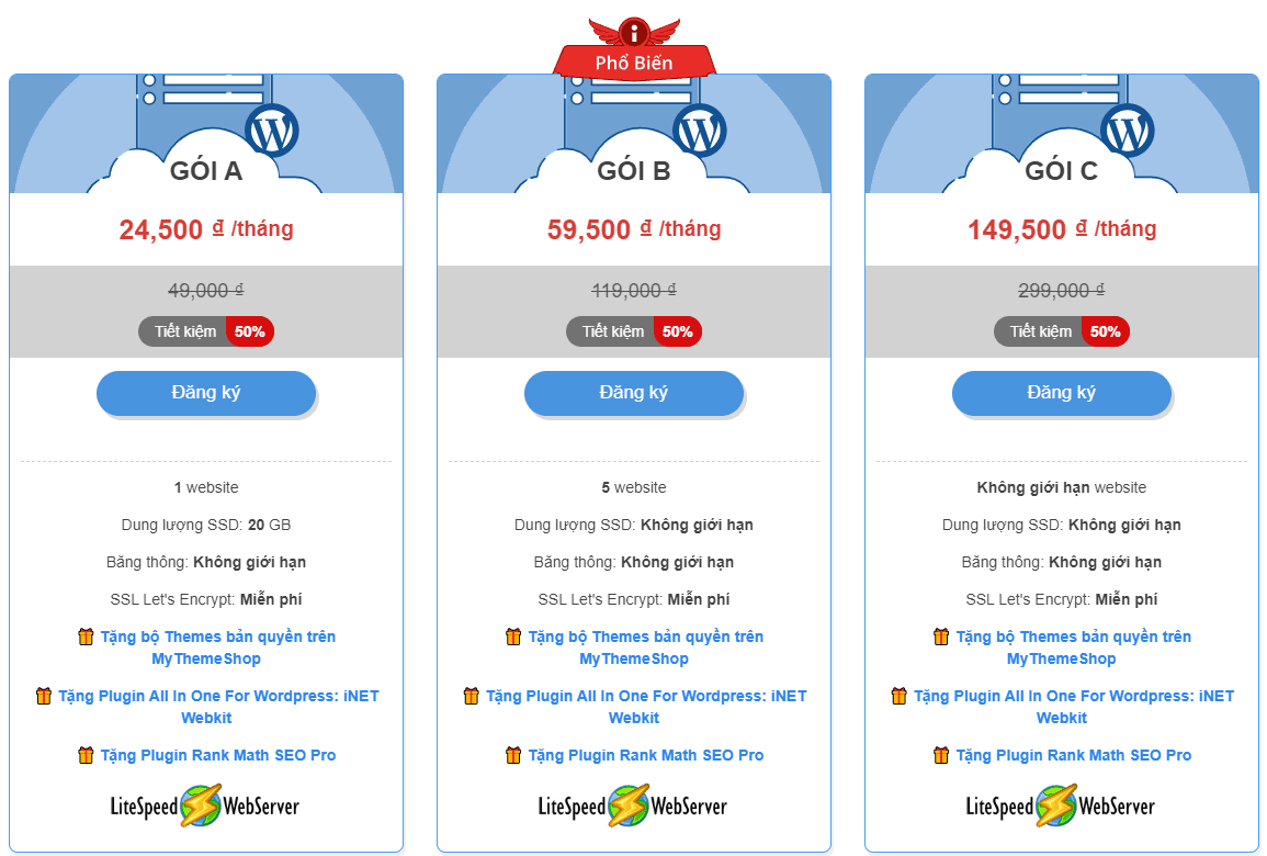 bảng giá hosting tại inet
