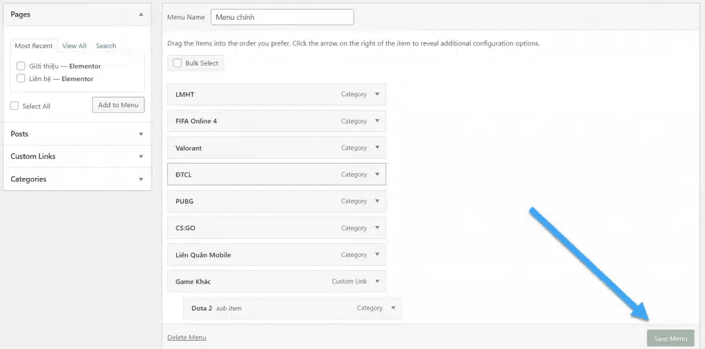 cách chỉnh sửa menu trong wordpress