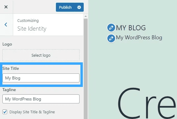cách thay đổi tiêu đề trang web wordpress trong customizer