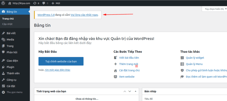 cập nhật wordpress thường xuyên