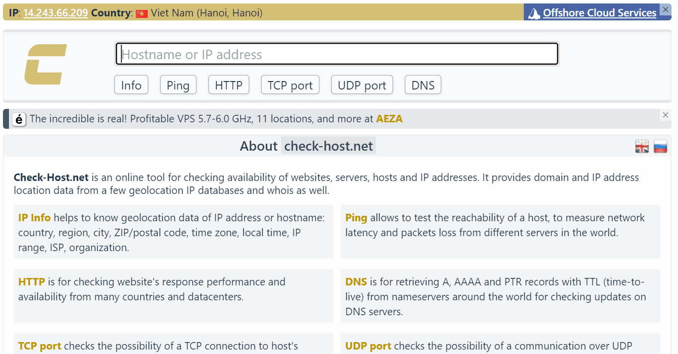 check website hosting bằng công cụ check-host