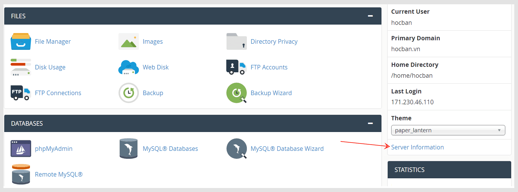 check website hosting có bảng điều khiển cpanel 1