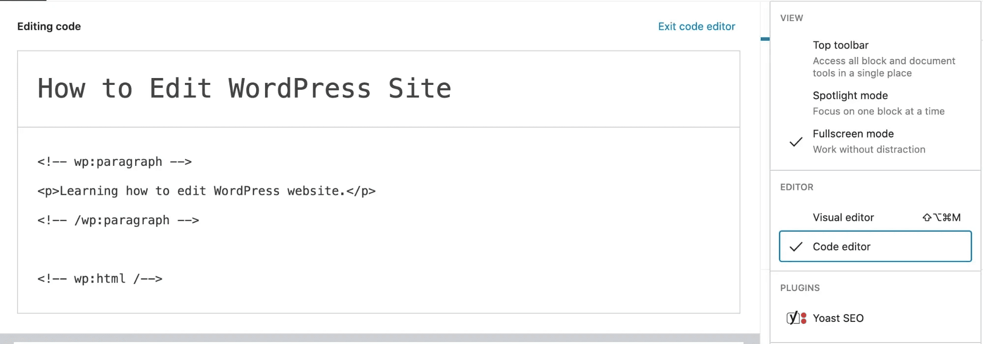 chỉnh sửa html wordpress trong gutenberg