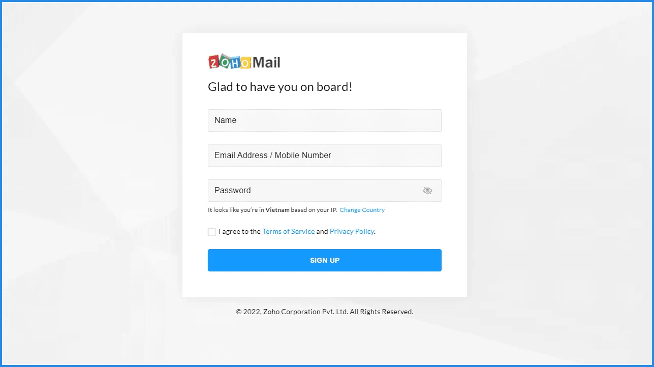 đăng ký tài khoản zoho mail