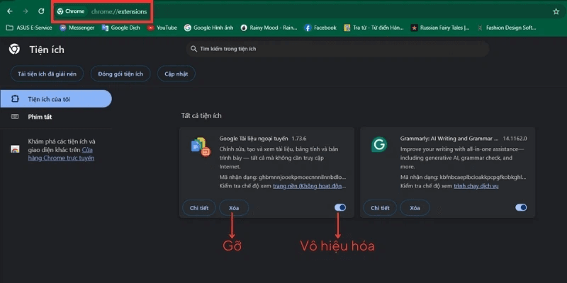 gỡ hoặc vô hiệu hóa các tiện ích mở rộng