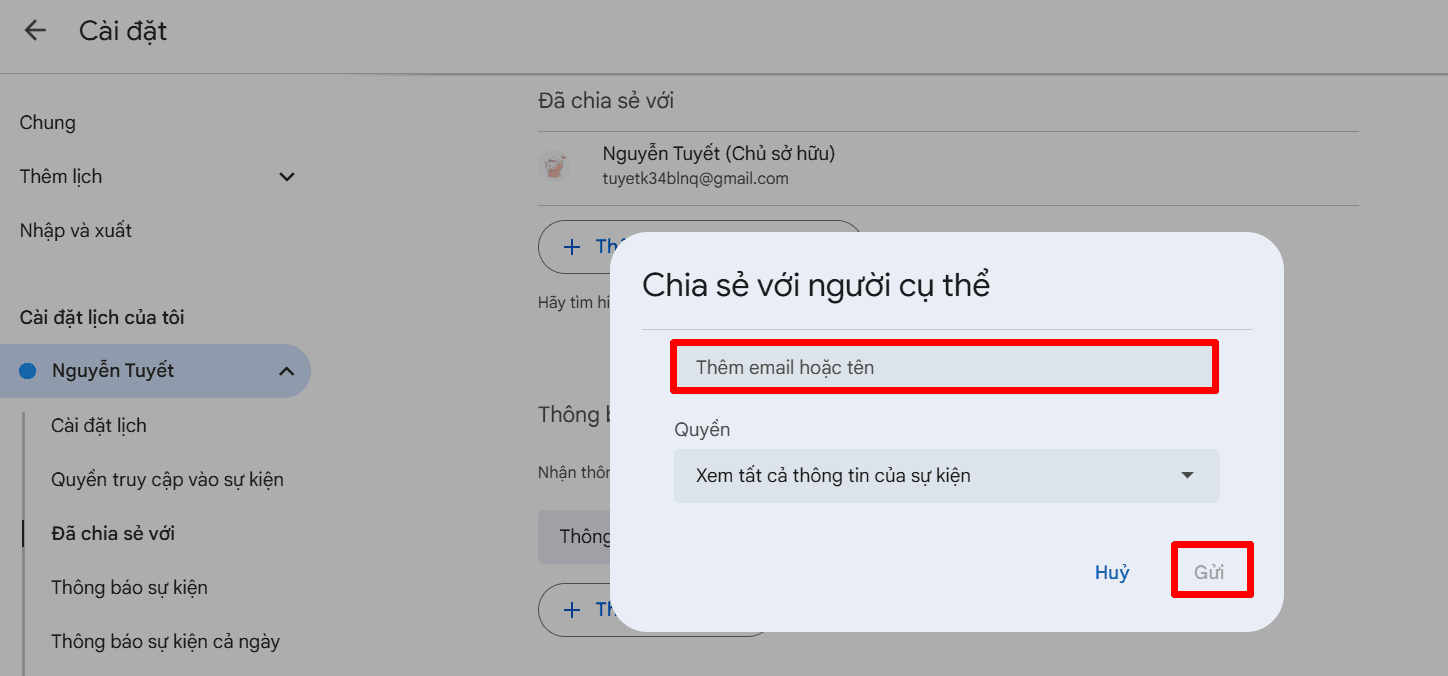 hướng dẫn cách chia sẻ lịch google calendar với người khác 5