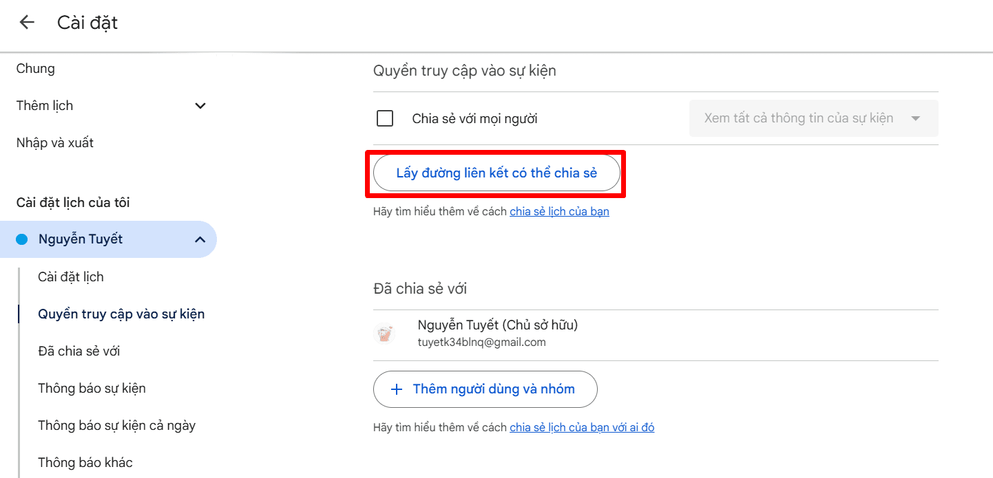 hướng dẫn cách chia sẻ lịch google calendar với người khác 7