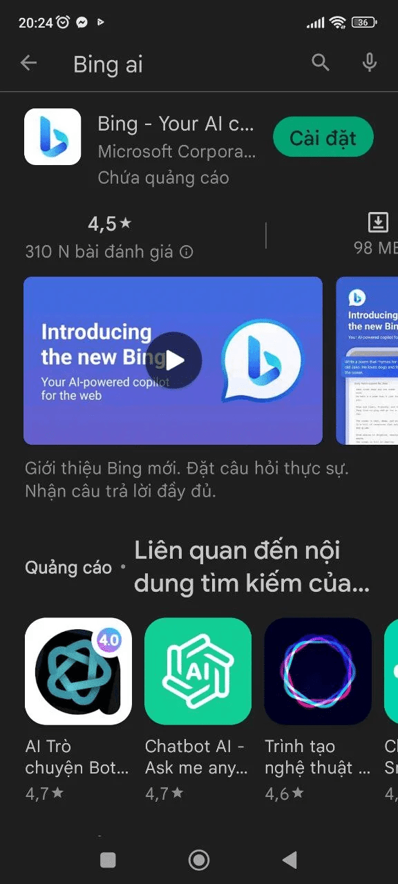 hướng dẫn cách sử dụng tài khoản bing ai trên điện thoại 1