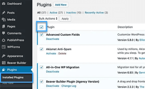 hướng dẫn cách tắt plugin trên website wordpress 3