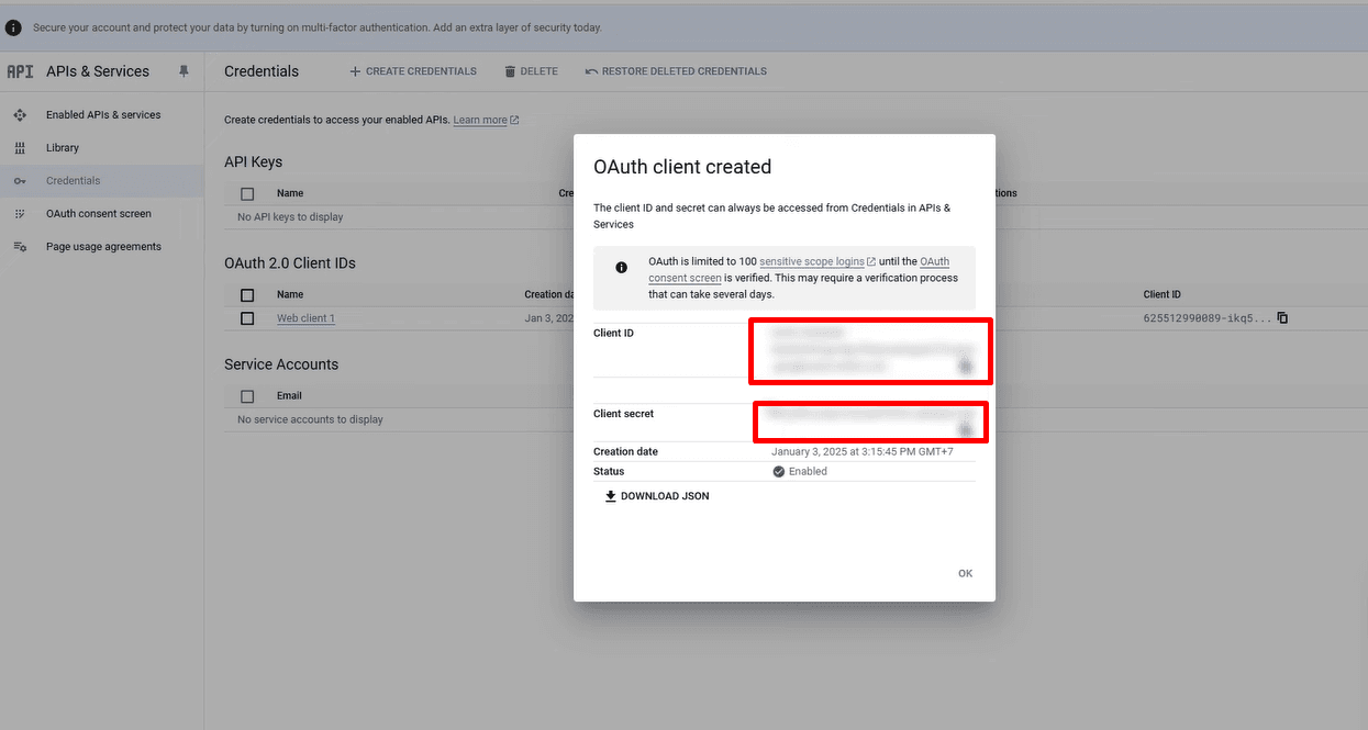 hướng dẫn kết nối n8n đến google cloud apis 18