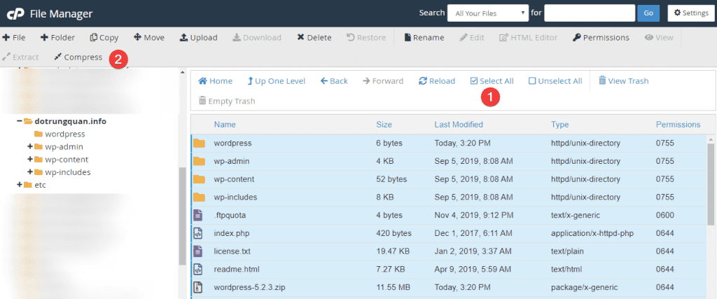 hướng dẫn nén và giải nén dữ liệu website trên cpanel hosting 2