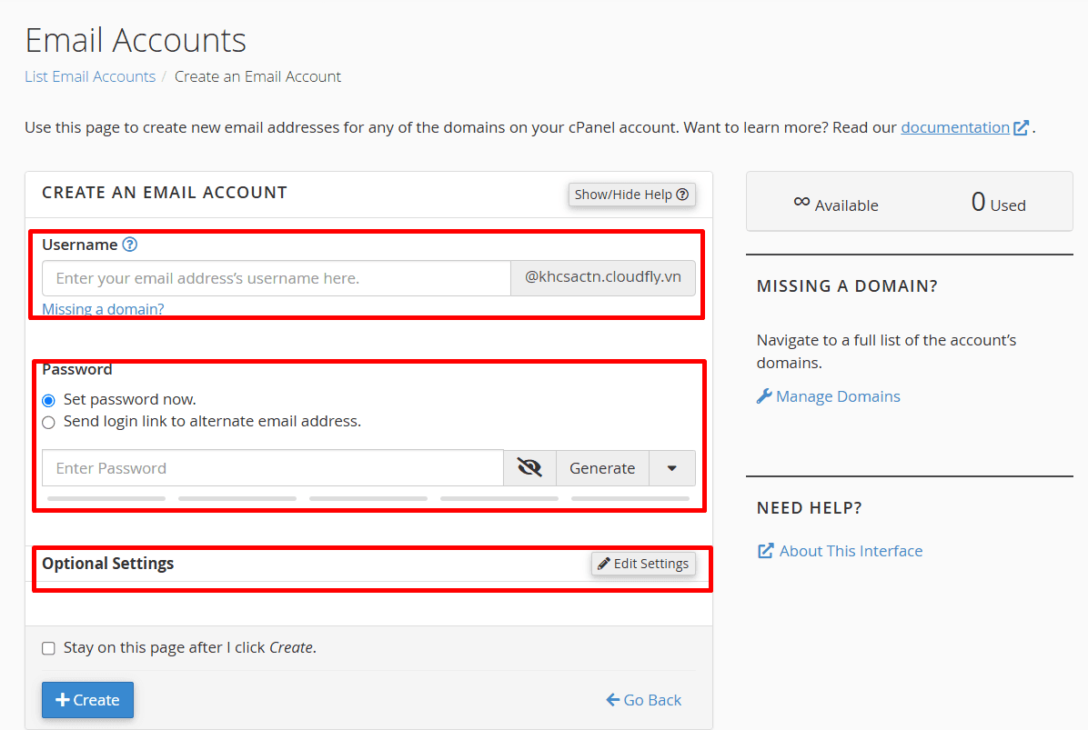 hướng dẫn tạo email accounts trên cpanel 4