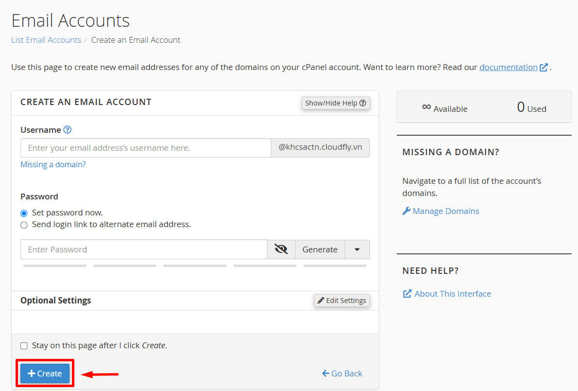 hướng dẫn tạo email accounts trên cpanel 5