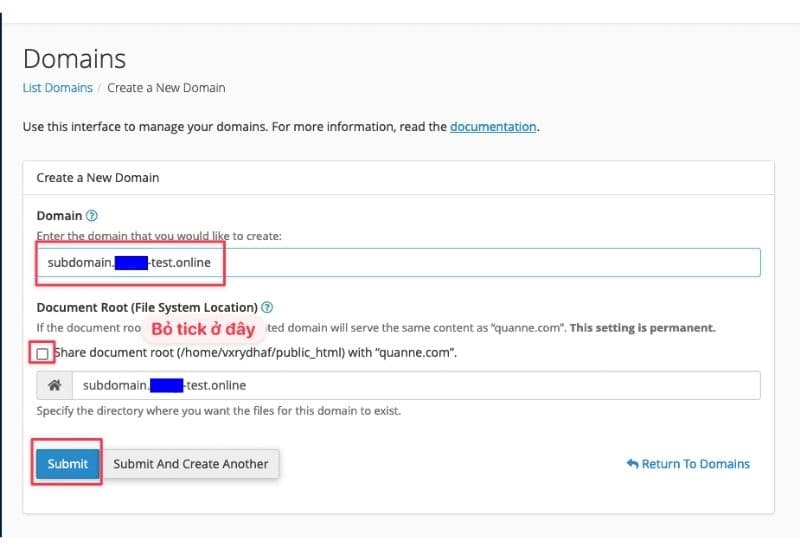 hướng dẫn tạo sub domain trên cpanel