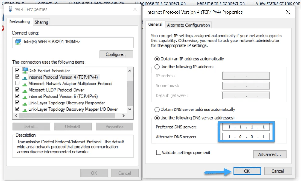 hướng dẫn thay đổi dns 1.1.1.1 3