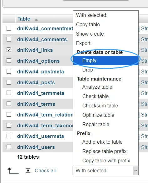 hướng dẫn xóa dữ liệu table database trong phpmyadmin 4