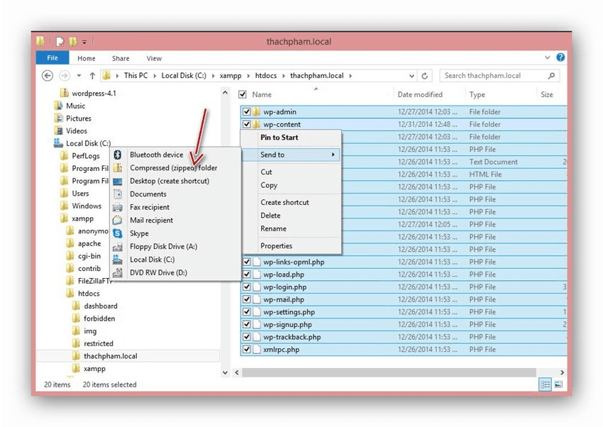 nén thư mục wordpress ở localhost thành zip 1