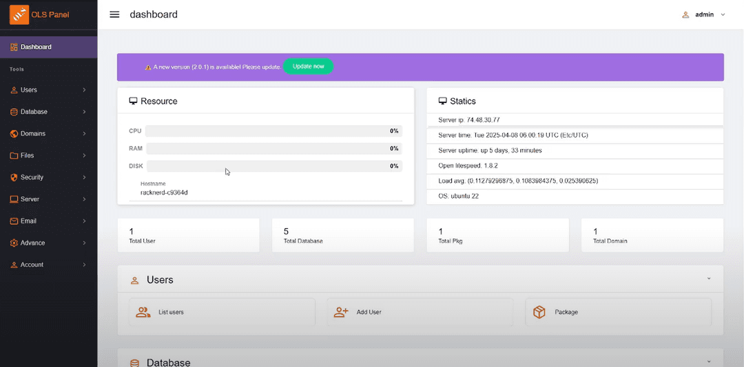 Hướng dẫn cài đặt OLSPanel trên VPS  Cloud Server