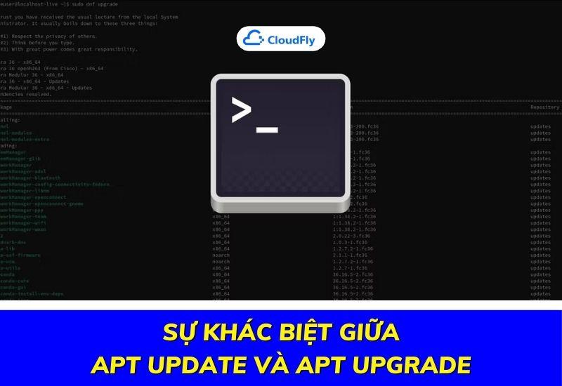 sự khác biệt giữa apt update và apt upgrade