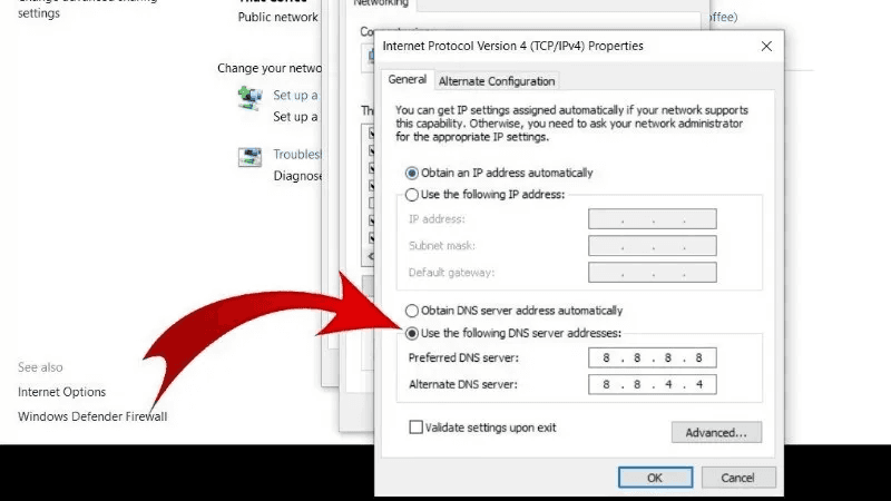 thay đổi dns 8.8.8.8 trên windows 10 5