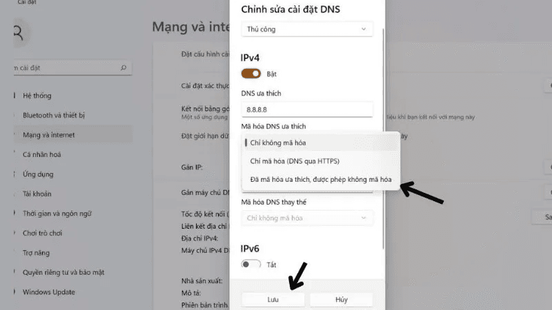 thay đổi dns 8.8.8.8 trên windows 11 4