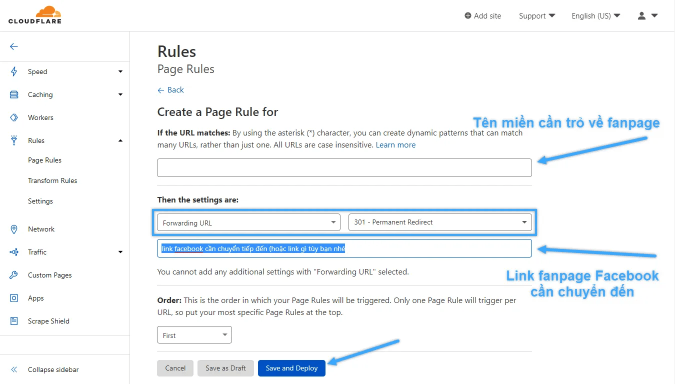 trỏ tên miền về fanpage facebook bằng cloudflare
