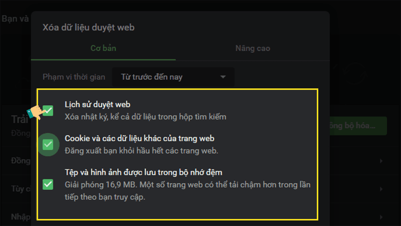 xóa cache và cookies để sửa lỗi ssl trên cốc cốc 3