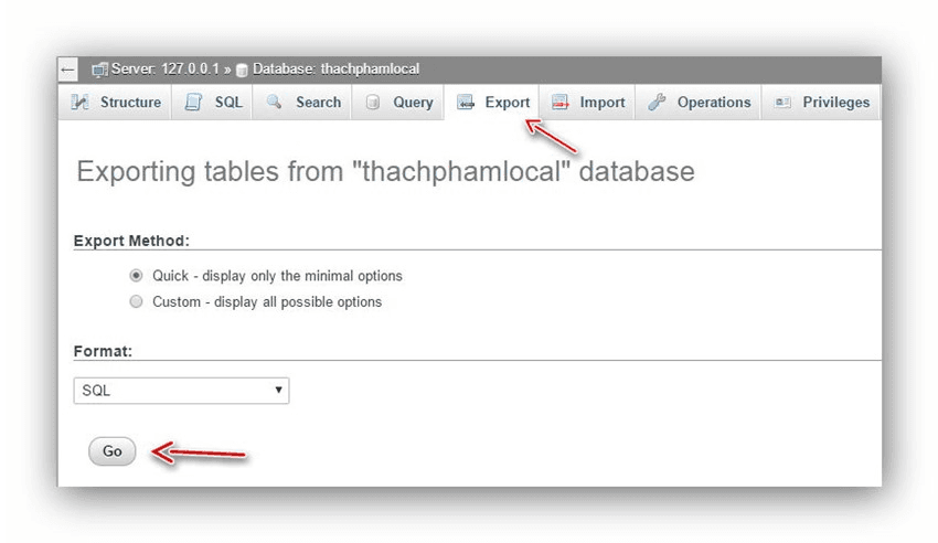 xuất database ở localhost 2