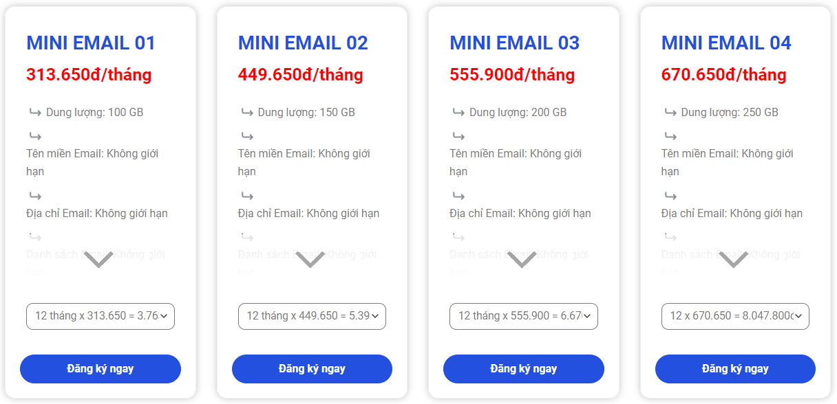bảng giá email doanh nghiệp bkns