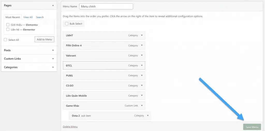 cách chỉnh sửa menu trong wordpress