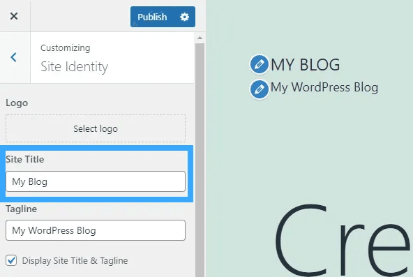 cách thay đổi tiêu đề trang web wordpress trong customizer