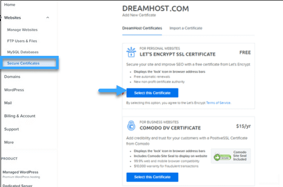cài đặt ssl lets encrypt miễn phí trên dreamhost