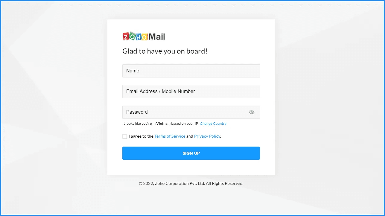 đăng ký tài khoản zoho mail