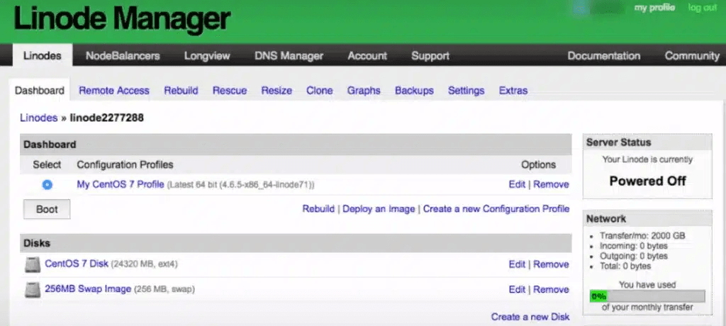 dashboard vps linode
