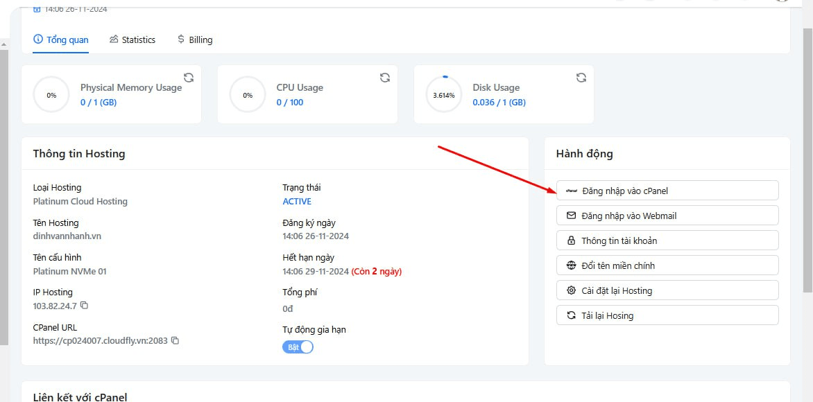 hướng dẫn cách đăng nhập vào cpanel của hosting 1
