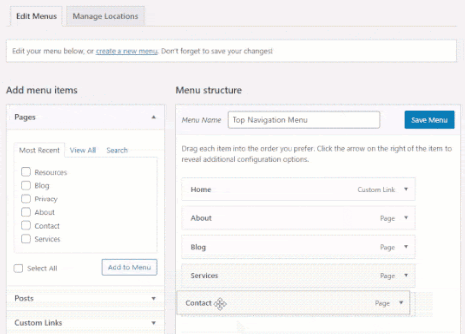 hướng dẫn cách tạo menu wordpress chi tiết 4
