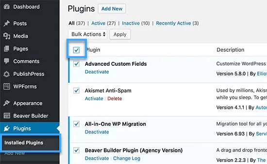 hướng dẫn cách tắt plugin trên website wordpress 3