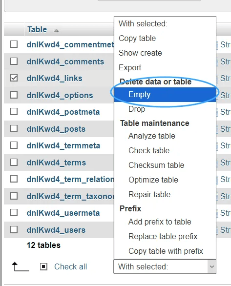 hướng dẫn xóa dữ liệu table database trong phpmyadmin 4