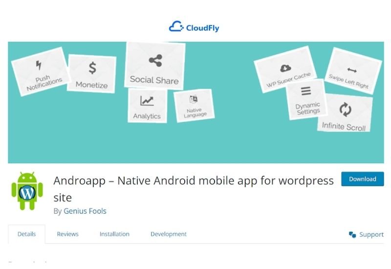 plugin chuyển đổi trang web wordpress thành app androapp