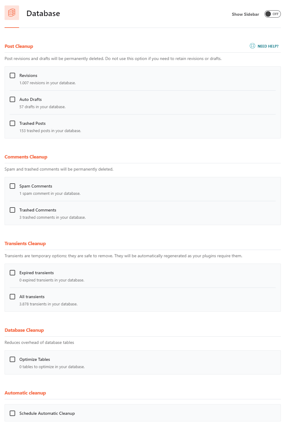 plugin wp rocket database