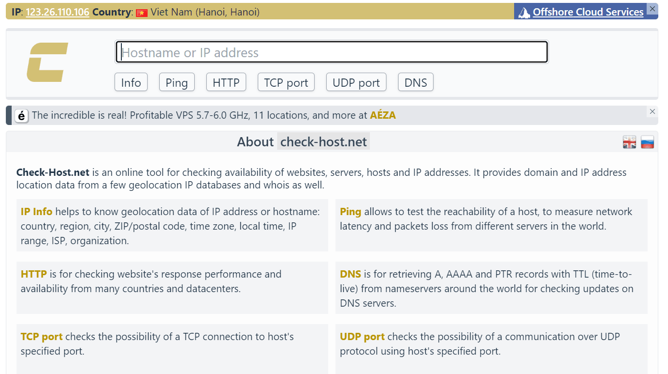 sử dụng công cụ checkhostnet