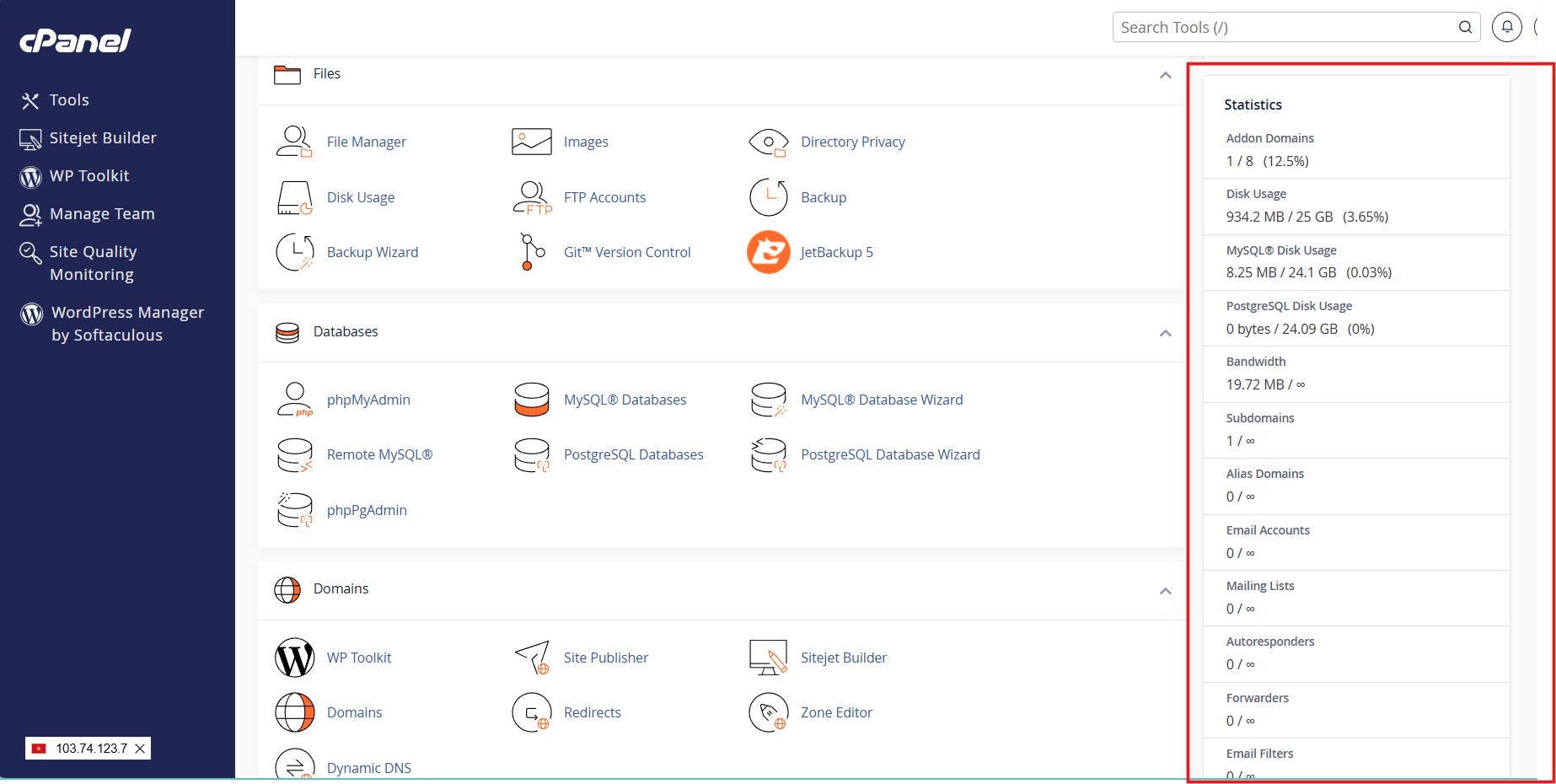 cách kiểm tra số lượng file trên hosting tại trang quản lý cpanel 2