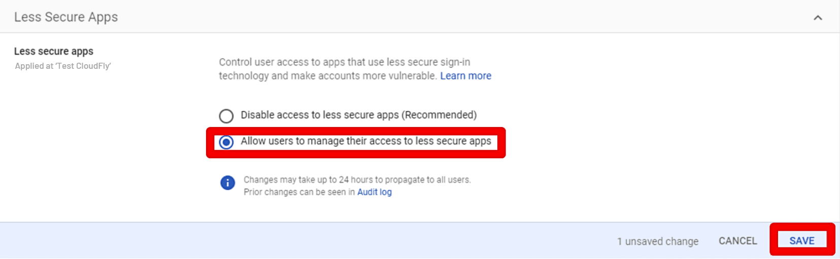 hướng dẫn bật quyền cho phép ứng dụng kém an toàn truy cập vào google workspace 3