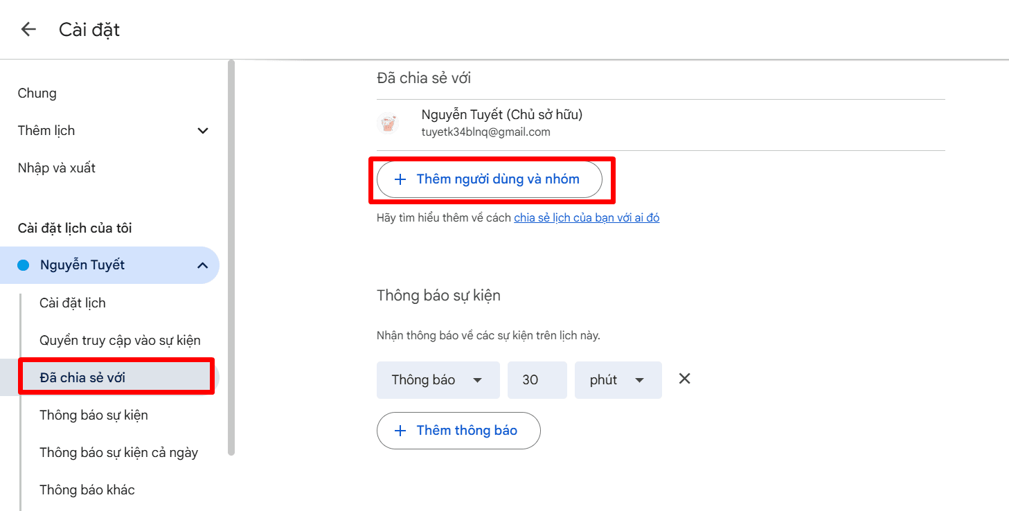 hướng dẫn cách chia sẻ lịch google calendar với người khác 4