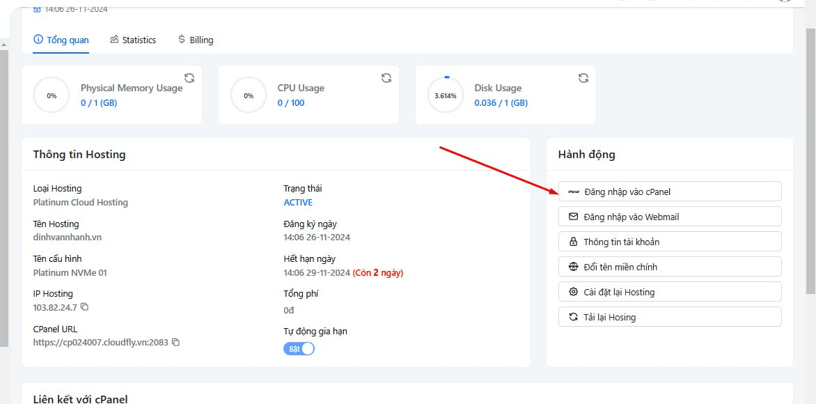 hướng dẫn cách đăng nhập vào cpanel của hosting 1